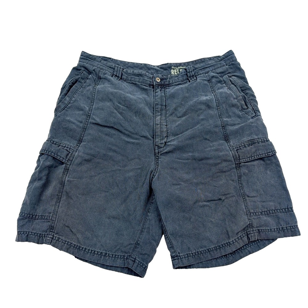 Tommy Bahama Cargo Shorts Men 38 Black Tencel Lyocell Faded Relax Beach Adult